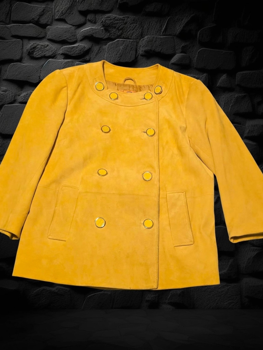Tory Burch Double-Breasted Suede Pea Coat in Yellow